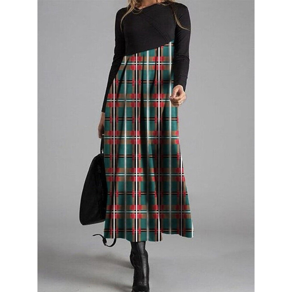 Women's Caual Graphic Print V Neck Maxi Dress - Size XL